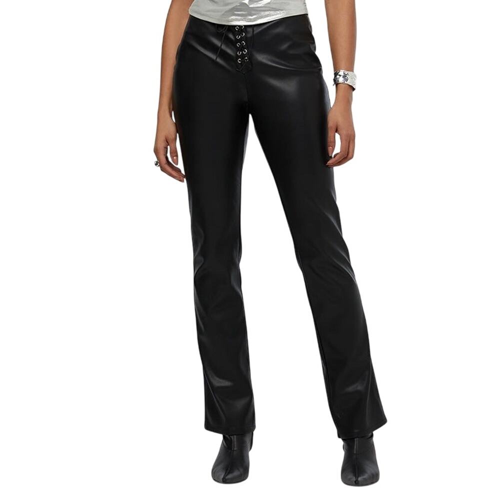 WeWoreWhat Black Vegan Leather Lace Front Flared Hem Pants Women’s Size 25 NWT